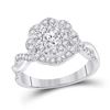 7/8 CTW Round Diamond Halo Bridal Wedding Engagement Ring 14kt White Gold - REF-115M8F