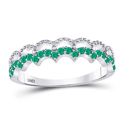 1/4 CTW Womens Round Emerald Scalloped Stackable Band Ring 10kt White Gold - REF-13A5M