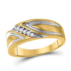 1/10 CTW Mens Round Diamond Wedding Diagonal Band Ring 10kt Yellow Gold - REF-28N2A