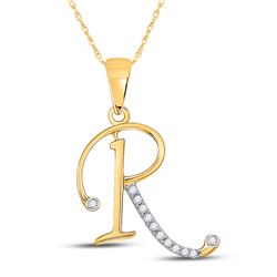 1/12 CTW Womens Round Diamond R Initial Letter Pendant 10kt Yellow Gold - REF-9Y5N