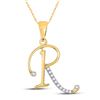 1/12 CTW Womens Round Diamond R Initial Letter Pendant 10kt Yellow Gold - REF-9Y5N