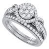 1 CTW Round Diamond Cluster Bridal Wedding Ring 14kt White Gold - REF-109A6M