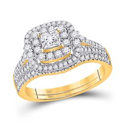 1 CTW Princess Diamond Bridal Wedding Ring 14kt Yellow Gold - REF-136Y9N