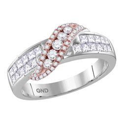 1 CTW Womens Princess Diamond Crossover Band Ring 14kt Two-tone Gold - REF-81Y7N