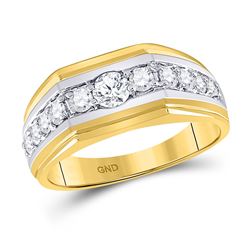 1 CTW Mens Round Diamond Graduated Band Ring 10kt Two-tone Gold - REF-131M5F