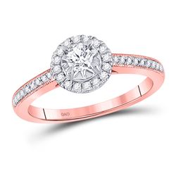 3/8 CTW Round Diamond Solitaire Bridal Wedding Engagement Ring 14kt Rose Gold - REF-58Y2N
