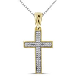 1/6 CTW Mens Round Diamond Small Cross Charm Pendant 10kt Yellow Gold - REF-34W3H