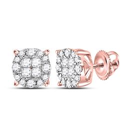 1/4 CTW Womens Princess Round Diamond Fashion Cluster Earrings 14kt Rose Gold - REF-34X3T