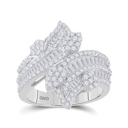 1 & 1/3 CTW Womens Baguette Diamond Bypass Cluster Fashion Ring 14kt White Gold - REF-133F5W