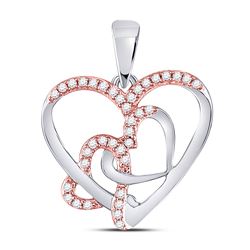1/6 CTW Womens Round Diamond Triple Heart Pendant 10kt White Gold - REF-15W2H