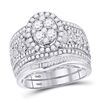 Image 1 : 2 CTW Round Diamond Oval Bridal Wedding Ring 14kt White Gold - REF-190W8H
