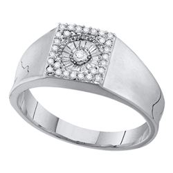 1/4 CTW Mens Round Diamond Square Cluster Ring 14kt White Gold - REF-49V6Y