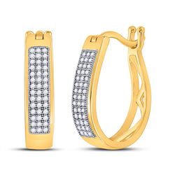 1/4 CTW Womens Round Diamond Hoop Earrings 10kt Yellow Gold - REF-27M3F