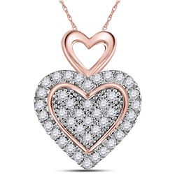 1/6 CTW Womens Round Diamond Heart Pendant 10kt Two-tone Gold - REF-13X5T