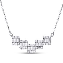 1/2 CTW Womens Round Baguette Diamond Square Pendant 14kt White Gold - REF-65V4Y