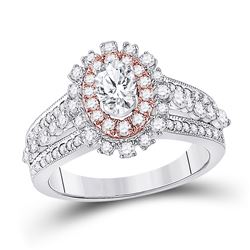 1 & 1/2 CTW Oval Diamond Halo Bridal Wedding Engagement Ring 14kt Two-tone Gold - REF-240H5R