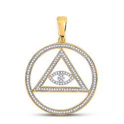 1/2 CTW Mens Round Diamond All-Seeing Eye of Providence Charm Pendant 10kt Yellow Gold - REF-43F6W