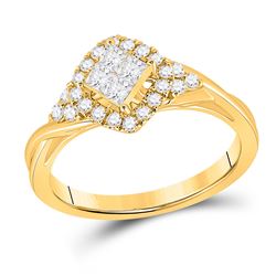1/2 CTW Womens Princess Diamond Offset Square Halo Ring 14kt Yellow Gold - REF-54T5V