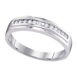 1/8 CTW Womens Round Diamond Single Row Wedding Band Ring 10kt White Gold - REF-17F3W