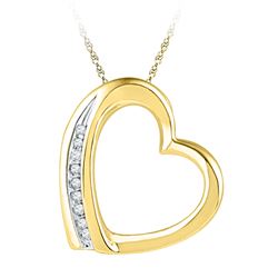 0.03 CTW Womens Round Diamond Heart Pendant 10kt Yellow Gold - REF-8F3W