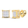 Image 1 : 1/2 CTW Womens Princess Diamond Cluster Stud Earrings 14kt Yellow Gold - REF-39V5Y