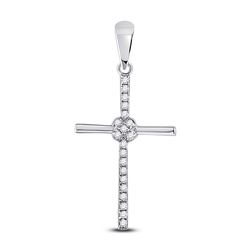 1/12 CTW Womens Round Diamond Cross Pendant 10kt White Gold - REF-10N9A