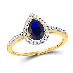 1 CTW Womens Pear Lab-Created Blue Sapphire Teardrop Ring 10kt Yellow Gold - REF-25A9M