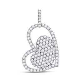 5/8 CTW Womens Round Diamond Fashion Heart Pendant 14kt White Gold - REF-51A3M