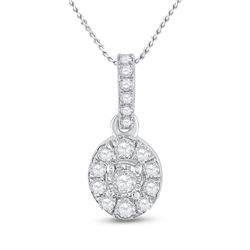 1/5 CTW Womens Round Diamond Oval Pendant 10kt White Gold - REF-13N5A