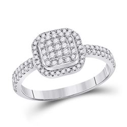 1/2 CTW Womens Round Diamond Square Cluster Ring 10kt White Gold - REF-23M3F