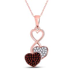 1/6 CTW Womens Round Red Color Enhanced Diamond Double Heart Pendant 10kt Rose Gold - REF-16T4V