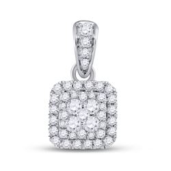 1/2 CTW Womens Round Diamond Square Cluster Pendant 14kt White Gold - REF-45X2T