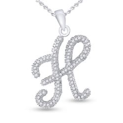 1/5 CTW Womens Round Diamond Cursive Letter H Pendant 10kt White Gold - REF-16H4R