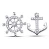 Image 1 : 1/10 CTW Womens Round Diamond Anchor Wheel Stud Earrings 10kt White Gold - REF-21A8M