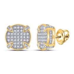 1/4 CTW Mens Round Diamond Circle Stud Earrings 10kt Yellow Gold - REF-28W5H