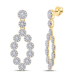 1 & 1/4 CTW Womens Round Diamond Dangle Earrings 10kt Yellow Gold - REF-64R8X