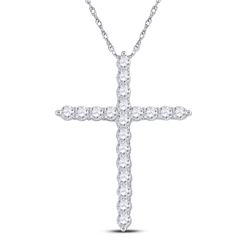 3/4 CTW Womens Round Diamond Cross Pendant 14kt White Gold - REF-58T5V