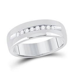 1/4 CTW Mens Round Diamond Wedding Single Row Band Ring 14kt White Gold - REF-95F5W