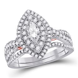 1 CTW Marquise Diamond Bridal Wedding Ring 14kt Two-tone Gold - REF-143M2F