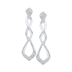 1/10 CTW Womens Round Diamond Cascading Teardrop Dangle Earrings 10kt White Gold - REF-17H6R