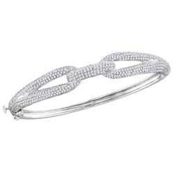 2 & 3/8 CTW Womens Round Diamond Loop Bangle Bracelet 10kt White Gold - REF-143R2X