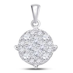 1 CTW Womens Princess Diamond Fashion Cluster Pendant 14kt White Gold - REF-99M2F