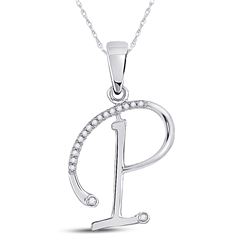 1/12 CTW Womens Round Diamond Initial P Letter Pendant 10kt White Gold - REF-10R3X