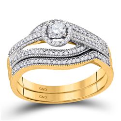 3/8 CTW Round Diamond Halo Bridal Wedding Ring 10kt Yellow Gold - REF-55M3F