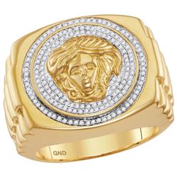 1/2 CTW Mens Round Diamond Gorgon Medusa Ribbed Cluster Ring 10kt Yellow Gold - REF-97W5H
