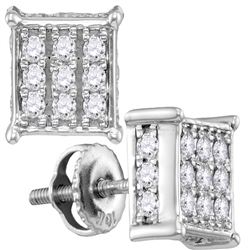 1/2 CTW Womens Round Diamond Square Cluster Stud Earrings 10kt White Gold - REF-40V8Y