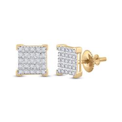 1/6 CTW Mens Round Diamond Square Earrings 10kt Yellow Gold - REF-13F5W