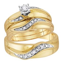 1/6 CTW His Hers Round Diamond Solitaire Matching Wedding Set 10kt Yellow Gold - REF-58T2V