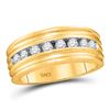 Image 1 : 1/2 CTW Mens Round Diamond Ridged Single Row Wedding Band Ring 10kt Yellow Gold - REF-49W6H