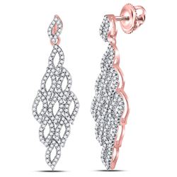 3/4 CTW Womens Round Diamond Dangle Earrings 10kt Rose Gold - REF-47H6R